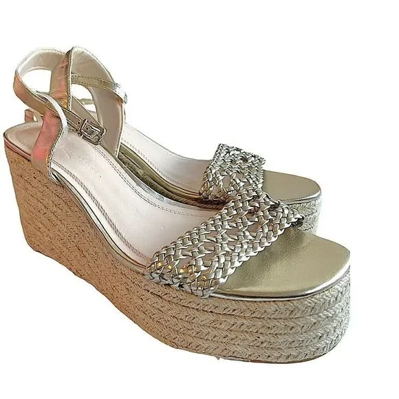 Zara Braided Gold Platform Wedge Esapadrille - Picture 6 of 12